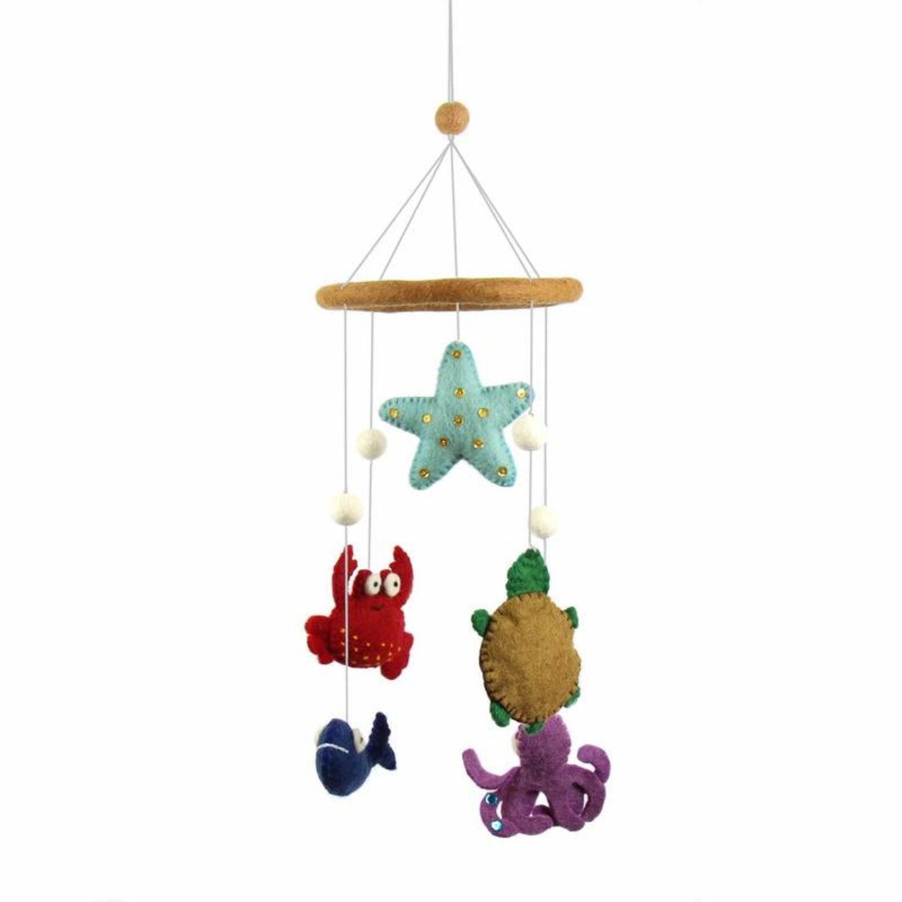 20 Inch Handmade Felt Sea Animal Mobile with Dolphin, Turtle Octopus Crab and Starfish Decor